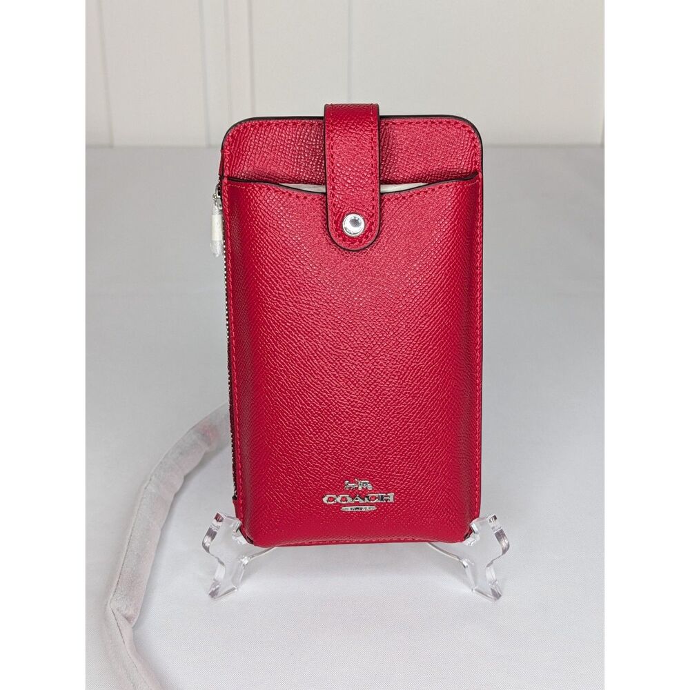 Coach North South Phone Crossbody In Crossgrain Leather - Candy Apple (red), NWT